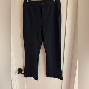 Cabi #6043 Keen Kick Flare Crop Navy Pants with Button Detail
